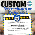 customizable soccer award certificate for end of season or soccer camp